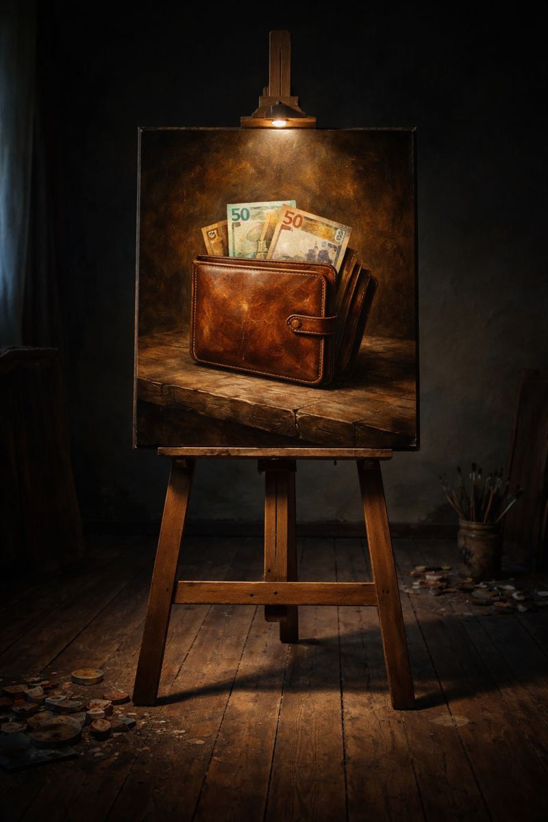 Keilrahmen mit Geldbeutel