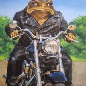 Gemälde Rockerkröte auf Motorrad