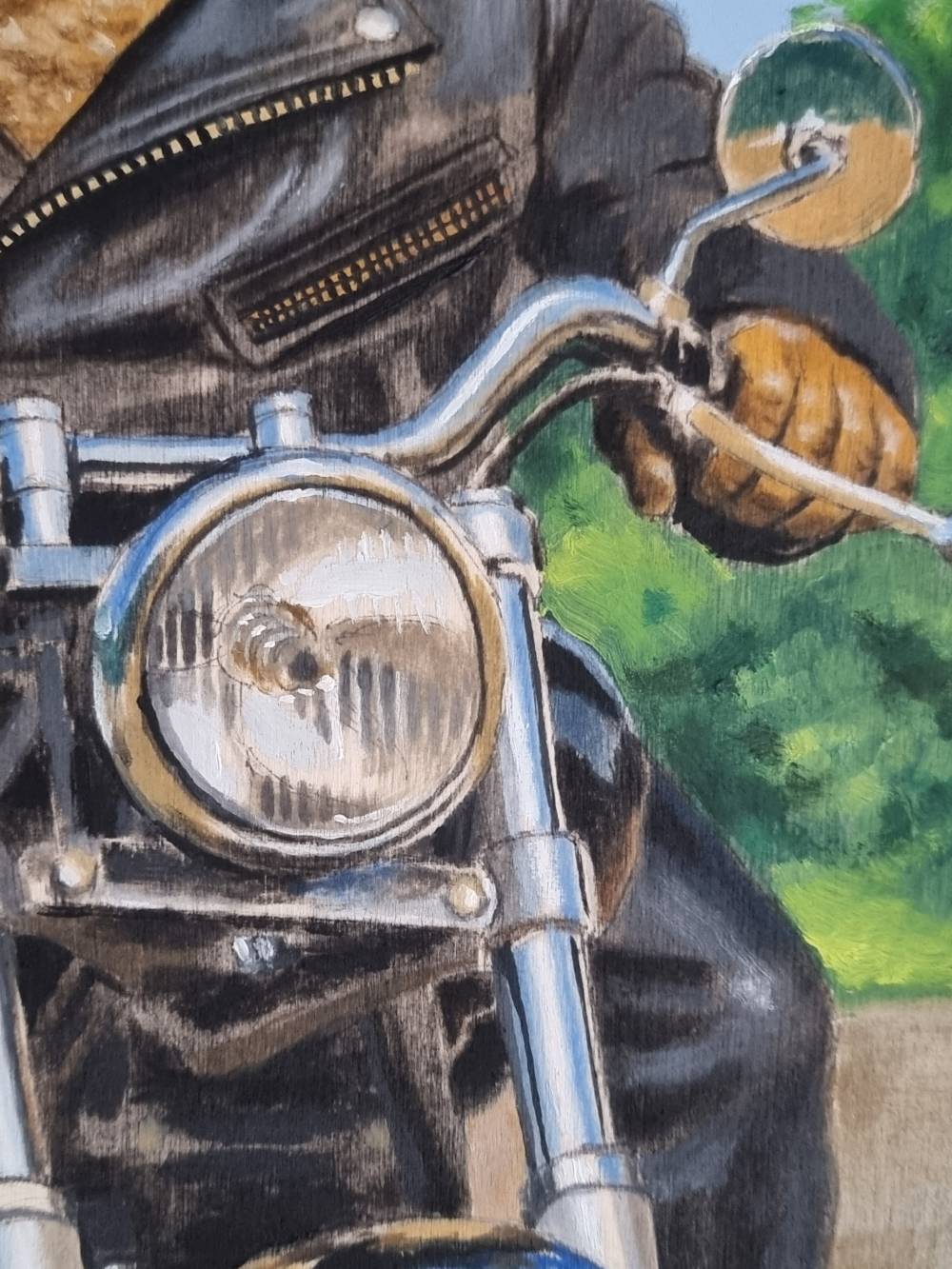 Gemälde Rockerkröte - Detailansicht Scheinwerfer