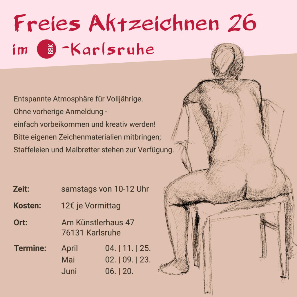 Termine des freien Aktzeichnen im BBK Karlsruhe für das 2. Quartal 2026