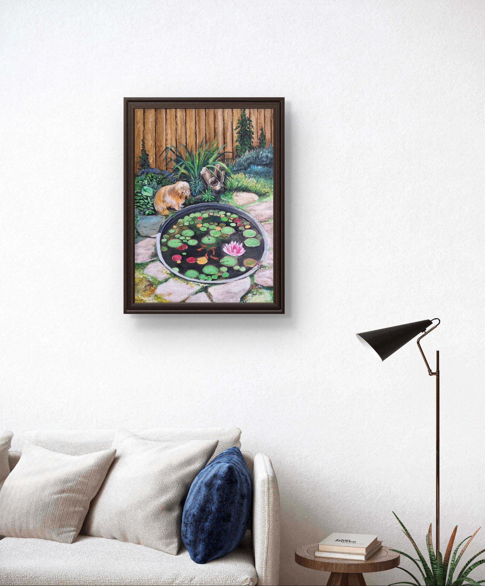 Vorschlag, das Gemälde "Der Hund und die Fische" an der Wand zu präsentieren
