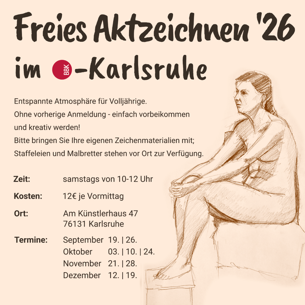Flyer Aktzeichnen für September bis Dezember 2026 im BBK Karlsruhe
